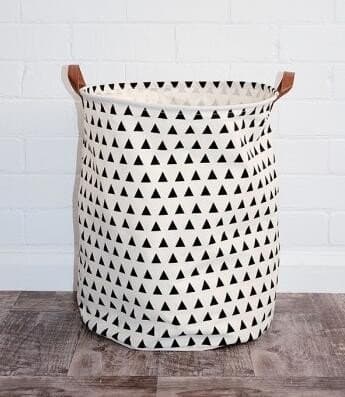 Enjoy Live 19.7" Large Sized Waterproof Canvas Storage Bin Bag Folding Laundry Hamper Bucket With Leather Handles For Kids Toys Clothing Storage Handbag Basket Organizing Room Decor (Small Triangle)