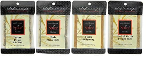 Colorado Spice Meat Rub 4 Flavor Sampler Bundle, (1) each: Tuscan Prime Rib, Herb Steak, Fajita, Herb &amp; Garlic Pepper (1.5 Ounces)