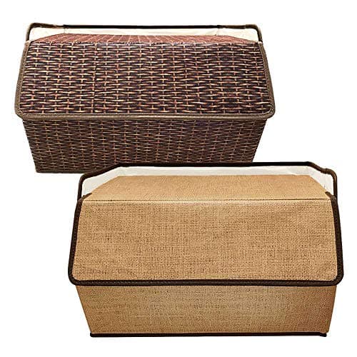 Sandy Storage Box with Lids, Stackable Storage Organizers with Oxfrod Fabric for Clothes,Documents,Medicine and Kids Toys, Set of 2(Rattan Grain&Linen Grain)