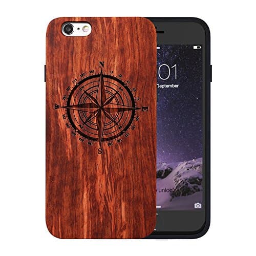 JuBeCo Patterni Design For iPhone 6/6S Plus(5.5 inch),Handmade Natural Solid Wood Case, Bamboo Case. (azimuth compass)
