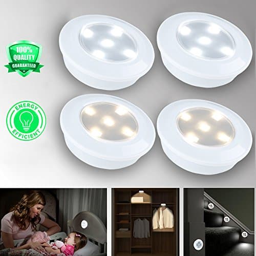 4pcs Wireless LED Puck Lights with Remote Control, Eyes-Protected Battery Operated Closet Lighting, Exquisite LED Under Cabinet Lighting, Dimmable LED Stair Lights by Makefun 2 Warm White,2 Cool White