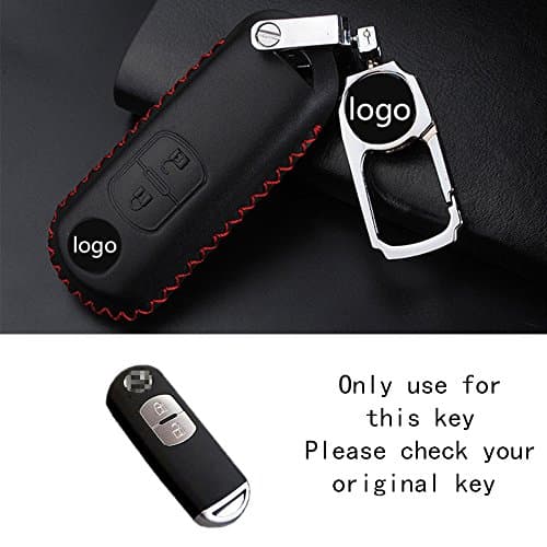 RAOPING Car Leather key chain auto key holder case for Mazda 3 Mazda 6 CX-3 CX-4 CX 5 CX 7 C X 9 Atenza Axela MX5 car key cover bag Zinc alloy ring Auto accessories (Black Red line)