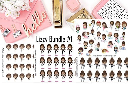 Lizzy Bundle #1DS Sticker Sheets , Planner Stickers, printed on matte sticker paper and kiss cut. Just peel and stick.