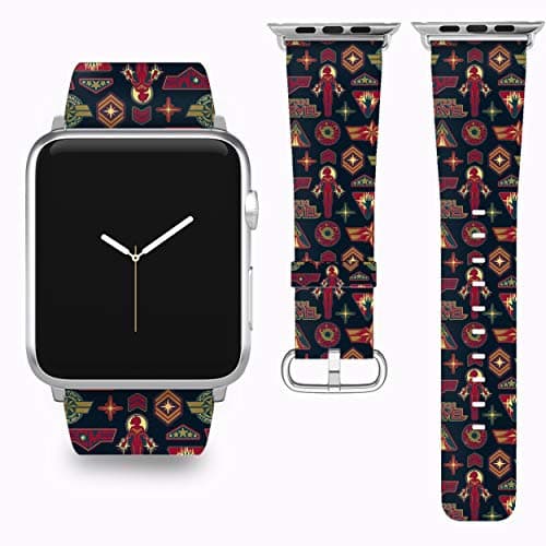Wrist Band Strap with Captain Marvel Design Compatible with Apple Watch iWatch All Series 38 40 42 44 mm Series 1 Series 2 Series 3 Series 4 Leather Replacement Strap