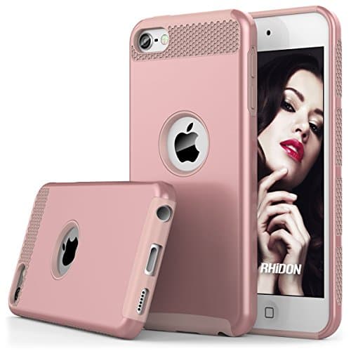 iPod Touch 6 Case, iPod Touch 5 Case, Rhidon Slim Shockproof Armor Hard Rugged Ultra Protective Back Rubber Dual Layer Impact Protection Cover for Apple iPod touch 5 6th Generation (Rose Gold)