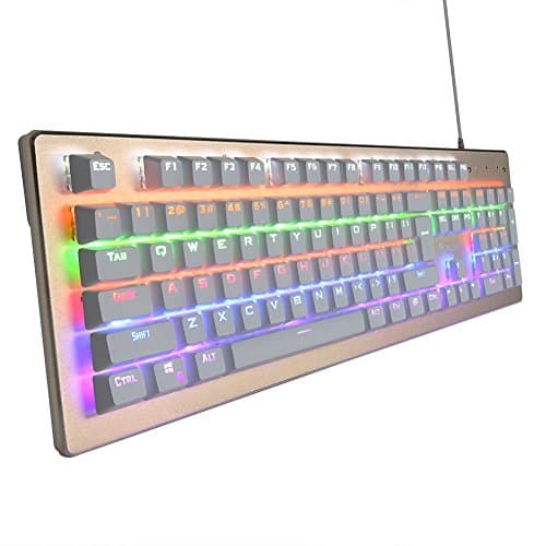 HIZ Multicolor LED Adjustable Rainbow Backlit Mechanical Wired Gaming Blue Switch Keyboard with Aluminum Alloy Panel &amp; 104 Anti-ghosting Keys