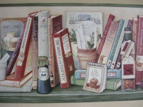 Cookbooks on a Shelf Wallpaper Border