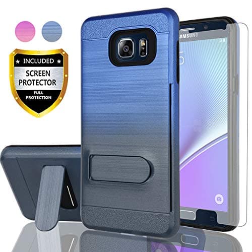 AYMECL Galaxy Note 5 Phone Case,Samsung Galaxy Note 5 Case with HD Screen Protector,[Card Slots Holder] Plastic TPU Hybrid Gradient Color Shockproof Case for Galaxy Note 5-GC Blue&Cyan