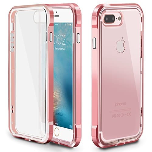 ACCBTECH Detachable Metallic Series PC Frame iPhone 7 plus Case Minimalism Electroplate Hybrid 2 in 1 Shock Absorption Full Body Flexible TPU Bumper Case for Apple iPhone 7 plus - Rose Gold