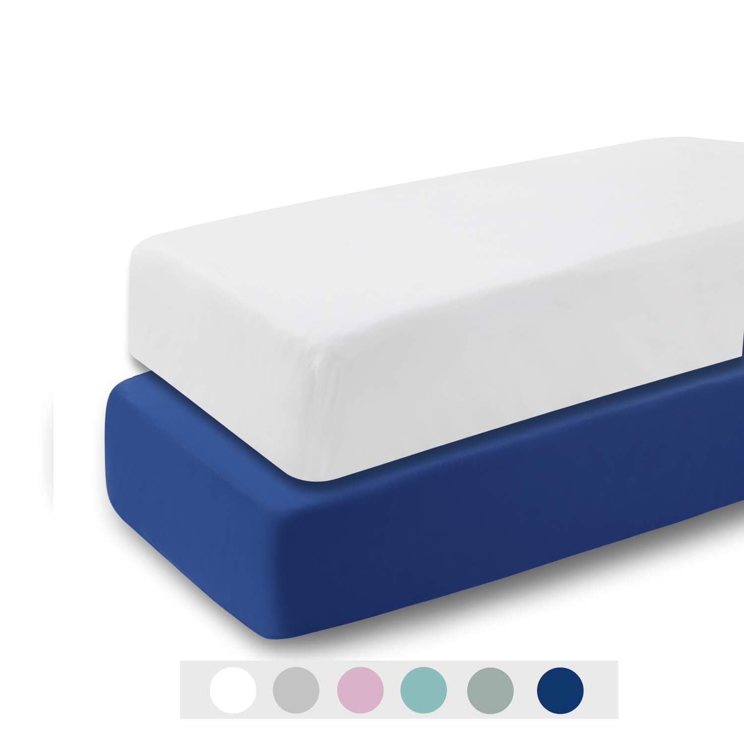 Microfiber Crib Sheets 2 Pack , White and Navy Silky Baby Fitted Sheet Size 28x52in for Boys and Girls , Soft and Thick, 8In Pocket Fits Standard Crib & Toddler Mattress