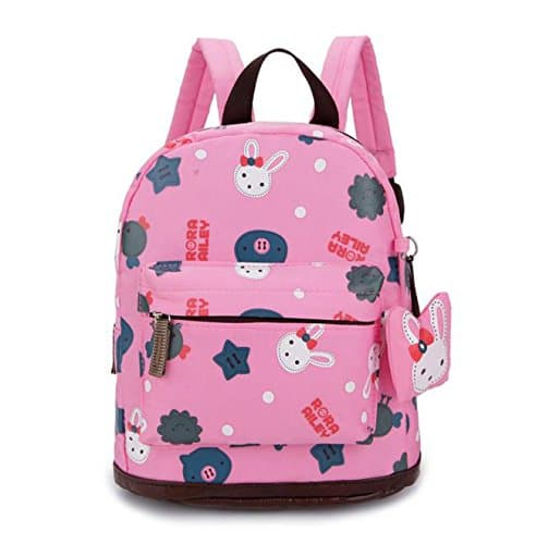 WOERKAZLD Cute cartoon pattern kindergarten backpack bear rabbit pendant Suitable for 1-5 year olds children (PINK)