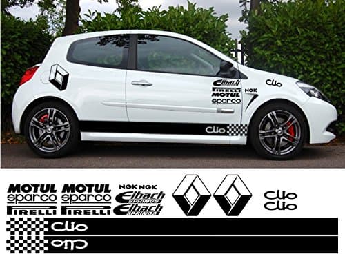 RENAULT CLIO KIT x16pc GRAPHICS STICKERS DECALS (Black)