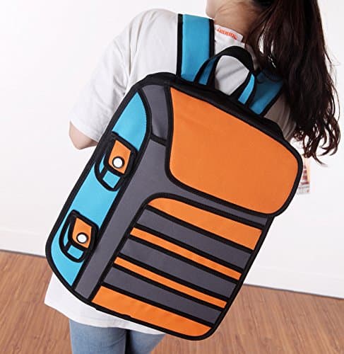 3D Creative Funny Cartoon two dimensional space Comic Bags Shoulders school bag Oxford School bags , orange
