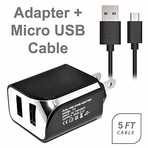 CAT B25 Accessory Kit, 2 in 1 Rapid Charging 2.1 Amp Dual USB Wall Charger Adapter + 5 Feet Fast Micro USB Data Sync Cable BLACK