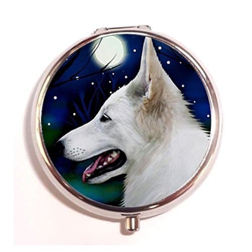 White German Shepherd Dog Moon Custom image useful Round Pill case Three Compartment Pocket/Purse/Travel Pill Box