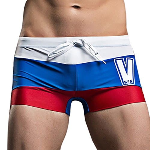 Mens Swim Trunks Fxbar,Men's Patchwork Drawstring Swimming Short Stretchable Short Legs Bathing Suit