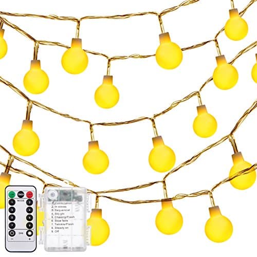 DecorNova Globe String Lights, 13 Feet 30 LEDs Ball String Fairy Light with 3AA Battery Box and Remove Controller, Warm White