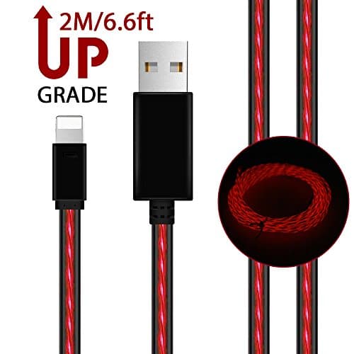 iPhone Charger,AoLiPlus 6.6 ft Extra Long Visible Flowing LED Lightning to USB Cable 8-Pin Data Sync Cord Compatible with iPhone X/8/8 Plus/7/7 Plus/6/6 Plus/6S/6S Plus/5/5S/SE,iPad,iPod (Red)