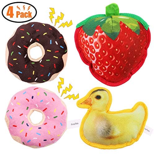 3 Pack Dog No Stuffing Squeaky Toys, 17'' Large Interactive Plush Toys, Fox, Raccoon, Bear, Tough Durable Puppy Chew Toys for Small Medium Pets