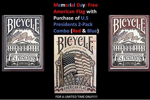 Wilddeckdotcom 3-Pack- U.S President Red & Blue Playing Cards w/a Free American Flag Playing Cards by Bicycle (ONLY LISTED FOR A LIMITED TIME)