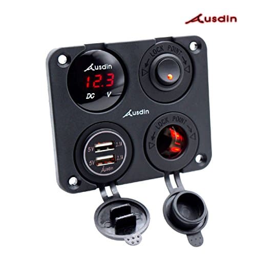 Led Light Bar Rocker Switch Panel, Ausdin Marine Switch Panel 4.2A USB Cellphone Charger 12/24V Voltmeter Digital Display On Off Button For Car Boat Marine RV Trucks Camper Vehicles GPS Mobiles