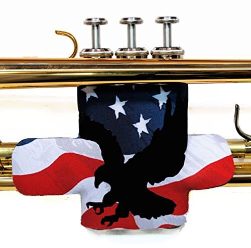 Trumpet valve protector guard with hook and loop closure in colors and patterns - Trumpet Valve Guard Legacystraps American Flag 2 Design