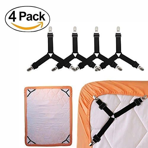 Bed Sheet Fasteners 4 Pack Short Adjustable Triangle Elastic Straps Suspenders Gripper Holder for Mattress Covers Sofa Cushion Black by GESCHOK