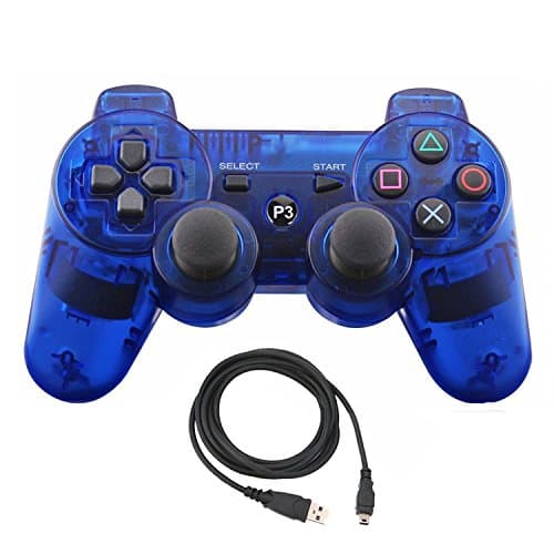 Pofona Bluetooth Wireless Controller For PS3 Double Shock - Bundled with USB charge cord (Clear Blue)