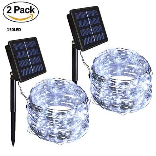 Outdoor Solar String Lights - Dolucky 8 Modes 150 LED Starry String Lights Copper Wired Solar fairy Lights for Garden, Patio, Party, Weddings (White, 2 Pack)