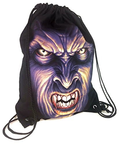 Drawstring Bag Backpack Sack 100% Cotton Canvas Reversible Unique Graphic Print 20" x 15" (Vampire)