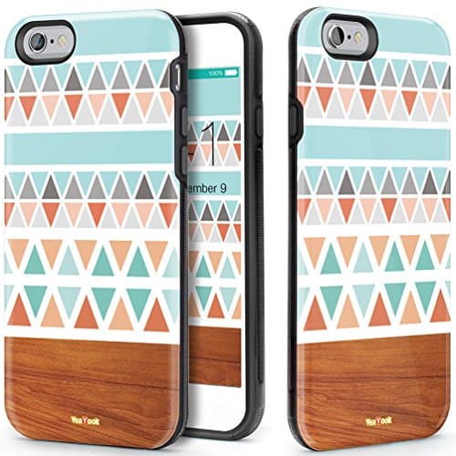 VeaYook iPhone 6s Plus Case Dual Layer Case for iPhone 6 Plus iPhone 6s Plus Protection Case High Impact Slim Hard Case with Soft Tpu Interior Absorbing Case (Geometric Wood Design)