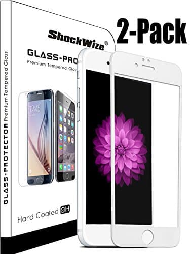iPhone 7 [2-Pack] [Full Coverage] Screen Protector ShockWize [Tempered Glass] .3mm Thin Premium Real Edge to Edge Glass Screen Protector iPhone 7 (4.7") (White 2-Pack)