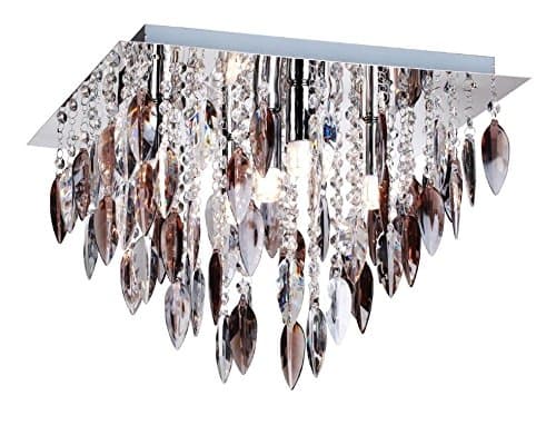 Modern 5 Light Square Polished Chrome Flush Ceiling Light with Crystal Style Acrylic and Smoke Drops …