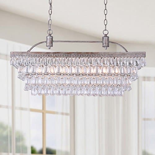 Club O Gold, Antique Silver 6- Light Rectangular Glass Droplets Chandelier