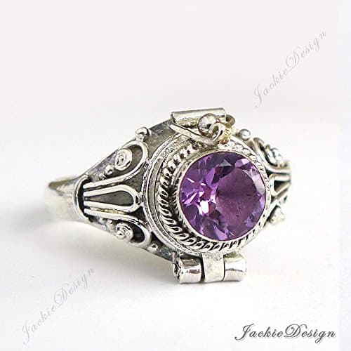 Amethyst Citrine Size 6, 7, 8, 9 Poison Ring Locket Sterling Silver Secret Compartment JD140
