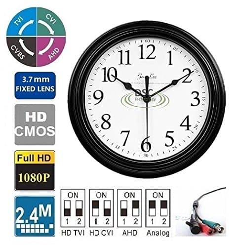 4-in-1 HD 1080P Wall Clock Hidden Camera 2.4MP 3.7mm Pin Hole Lens, BNC 12VDC