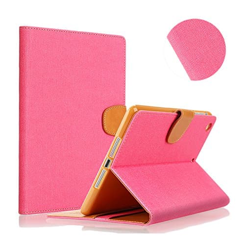 iPad Mini Case,Souldio™ Smart Stand Case with Auto Sleep/Wake and Translucent Back Durable Exquisite Denim PU Leather Protective Flip Wallet Cover with Card Holder and Kickstand(Red Rose)
