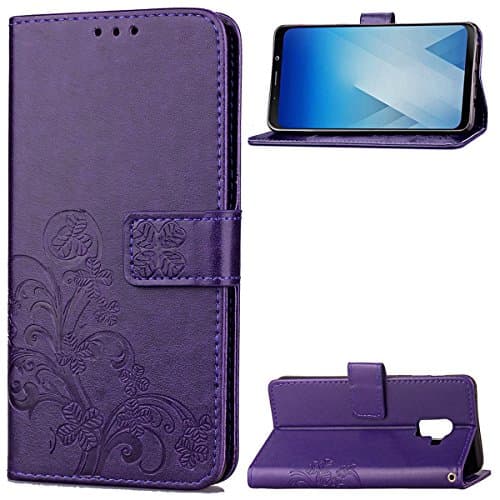 For Samsung Galaxy A8 2018 Case, Galaxy A5 2018 case,Flower Embossed Leather Wallet Flip Protective Case Cover for Samsung Galaxy A8 2018 With Card Slot + Wrist Strap
