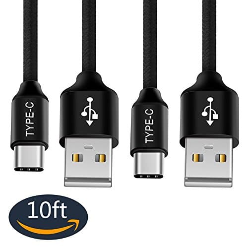 USB Type C Cable, blueqa USB C Cable (2 Pack 10f) Nylon Braided Fast Charger Cord for Samsung Galaxy Note8,S8,S8 Plus,LG G6 G5,Google Pixel XL,Nintendo Switch,Nexus 6P,Macbook12"OnePlus2 (black)