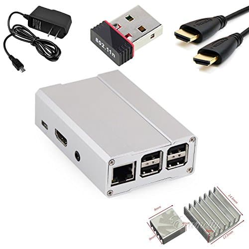 KCKits Raspberry Pi 2 Starter Kit, Includes Premium Aluminum Case, Heatsinks, HDMI Cable, Power Supply, WiFi Adapter (Silver)