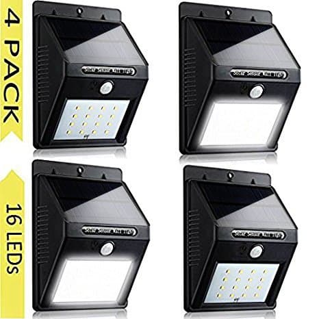 16 LED Motion Sensor Solar System Bright Light - Waterproof Outdoor Motion Detectors Electric Light - Automatic Wireless Security Wall Night Lights - For Patio, Deck, Yard, Driveway, Garden - 4 Pack