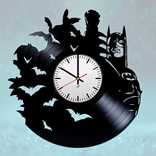 Modern Vinyl Record Wall Clock With Batman Comics Legend Design - Unique Rest Room or Bedroom Wall Decor - Original Gift Idea For Men and Women - Exclusive Comics Fan Art