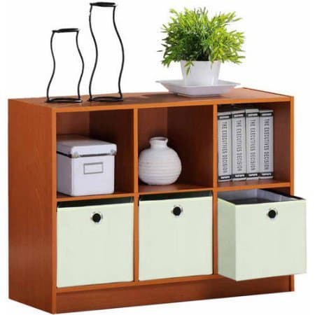 Furinno 99940 Basic 3X2 Bookcase Storage with 3-Collapsible Bins - Light Cherry/Ivory