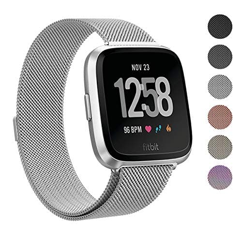 Vizone for Fitbit Versa Strap Bands, Adjustable Milanese Loop Mesh Stainless Steel Metal Magnetic Strap Sport Replacement Bands Small Large for Women Men Fitbit Versa Smart Watch