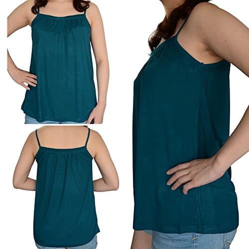 Qileyi Camisole Women's Basic Plain Spaghetti Strap Tank Top Layer Vest Scoop Neck Cover Up Round Neck Top Trim Undershirt (Atrovirens)