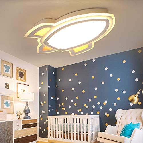 LITFAD Simple Cartoon Rocket Dimmable LED Ceiling Light for Kids Bedroom Creative Deco Ceiling Lamp for Children's Room