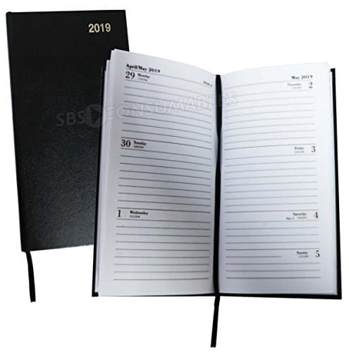 Slim 2019 1 Week to View Diary/Planner. Black Yearly Casebound Planner. with Free SBS Consumables Retractable Ballpoint Pen. 12 Month Pocket Business Planner