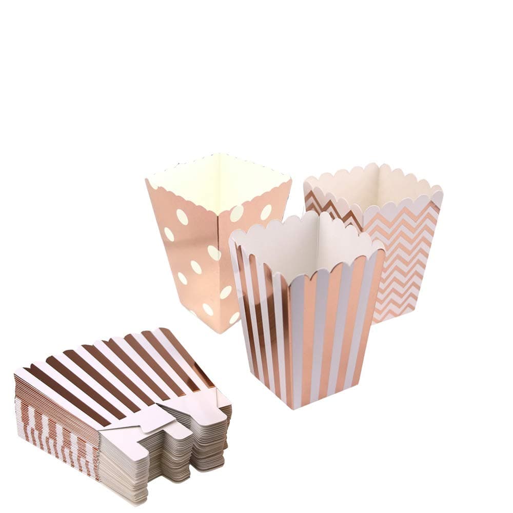 Rose Gold Popcorn Boxes,Open-Top Popcorn Boxes,Mini Popcorn Boxes,Cardboard Popcorn Boxes - Party Decoration Supplies - Great for Any Parties and Events, Pack of 36