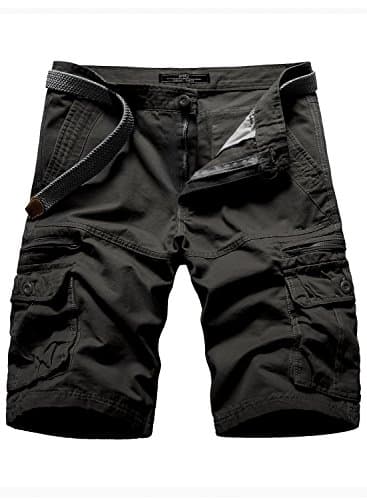 P2U Mens Classic Multi-Pocket Solid Casual Twill Cargo Shorts Black 31