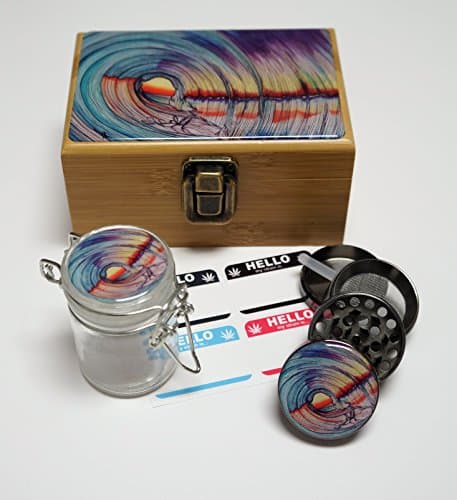 Zip Grinders - Lifeline - Stash Box Combo - Small 4 Part Grinder and stash jar - 1.5" w/Glass jar with labels Wood Stash Boxes …